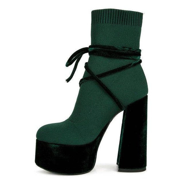 After Pay High Heeled Velvet Knitted Boot - VacationGrabs