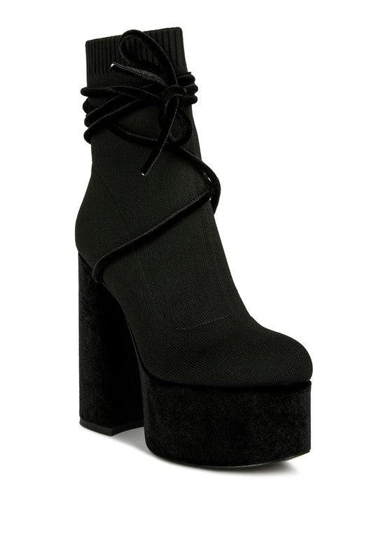 Women's Shoes - Boots After Pay High Heeled Velvet Knitted Boot