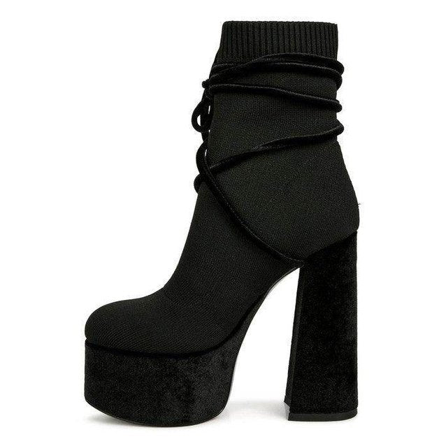 After Pay High Heeled Velvet Knitted Boot - VacationGrabs