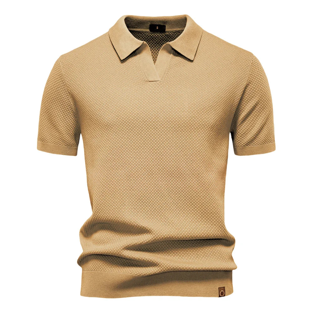 Men's short sleeve polo's in tan, breathable fabric for casual wear