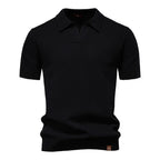 Black men's short sleeve polo's made from breathable cotton, perfect for casual outings