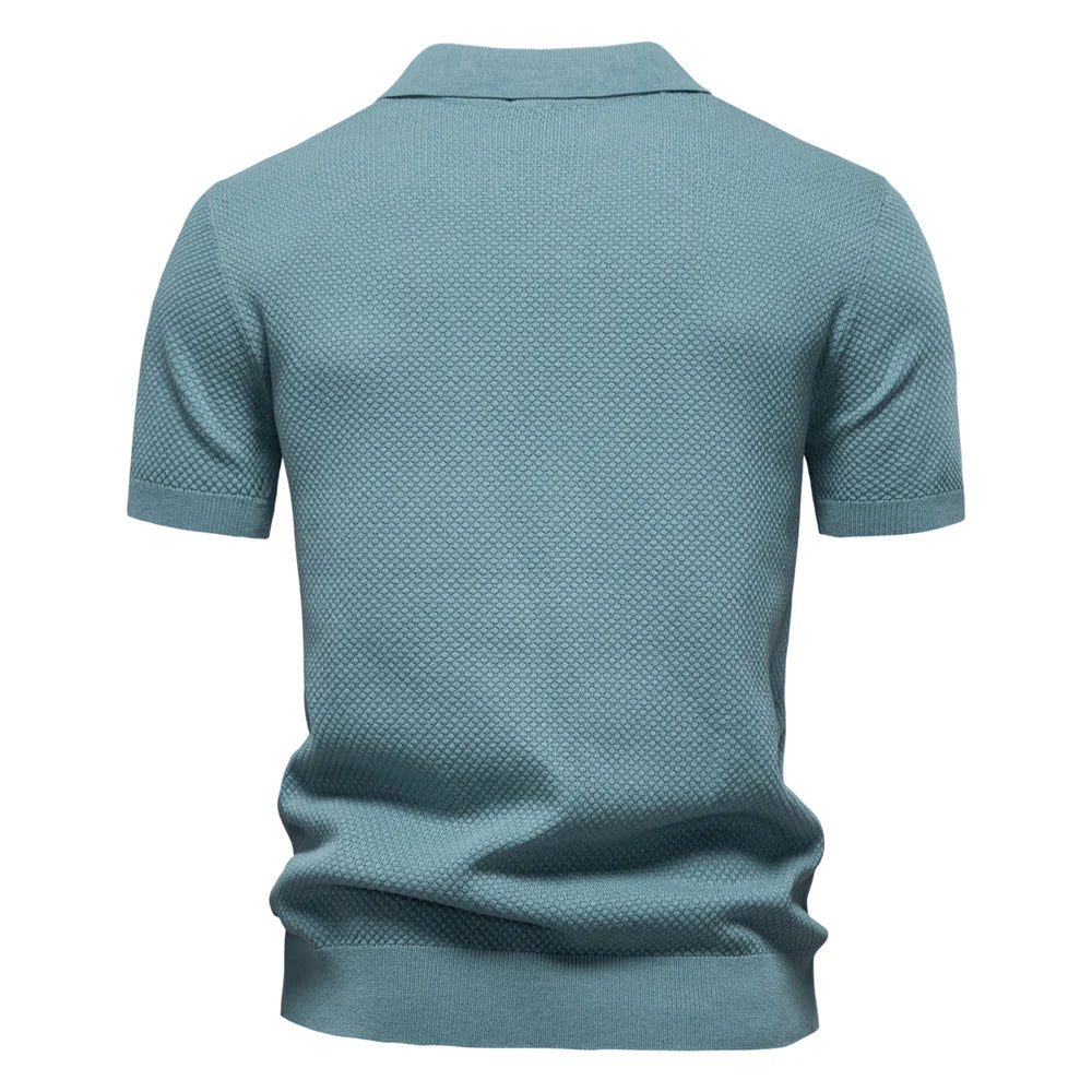 Men's short sleeve polo's in teal color, breathable cotton for casual outings