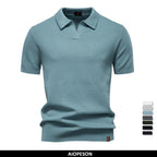 Men's short sleeve polo's in light blue, breathable cotton for casual outings