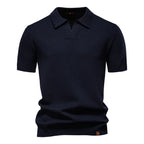 Men's short sleeve polo's in navy blue, cotton blend for casual wear
