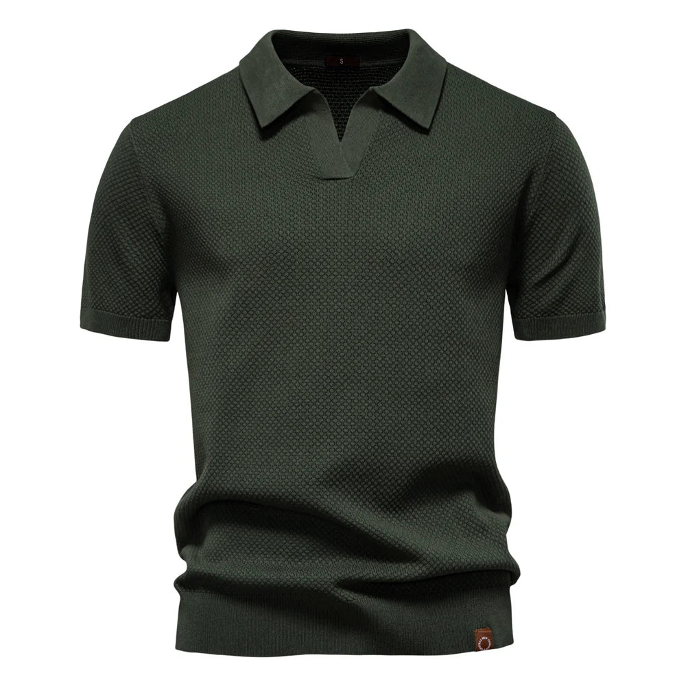 Men's short sleeve polo's in green, breathable knit fabric for casual wear