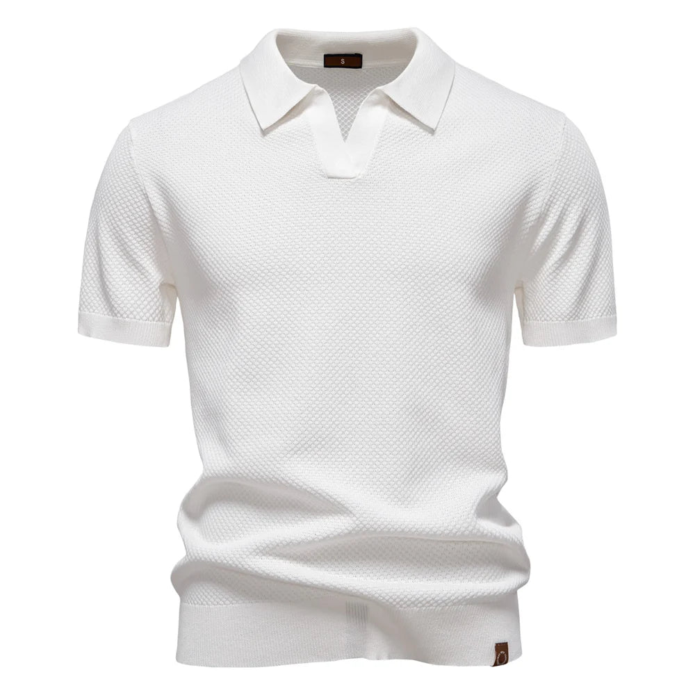 VacationGrabs men's short sleeve polo's, white cotton, perfect for summer outings