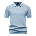 Men's light blue knit polo shirt for casual summer outings