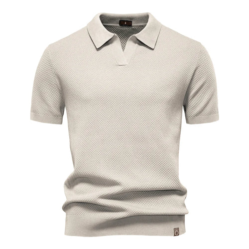 Men's beige polo shirt, lightweight cotton, perfect for casual outings