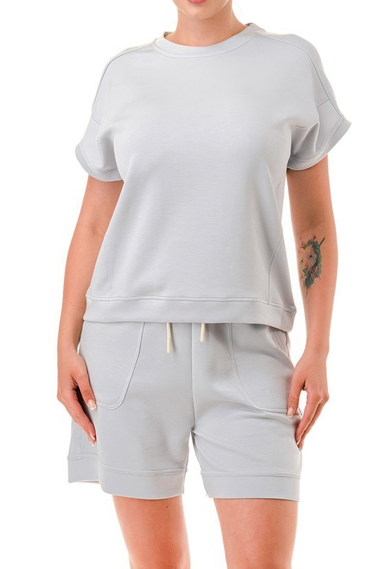Women's Activewear Air Cotton Monochrome Tee And Shorts Set