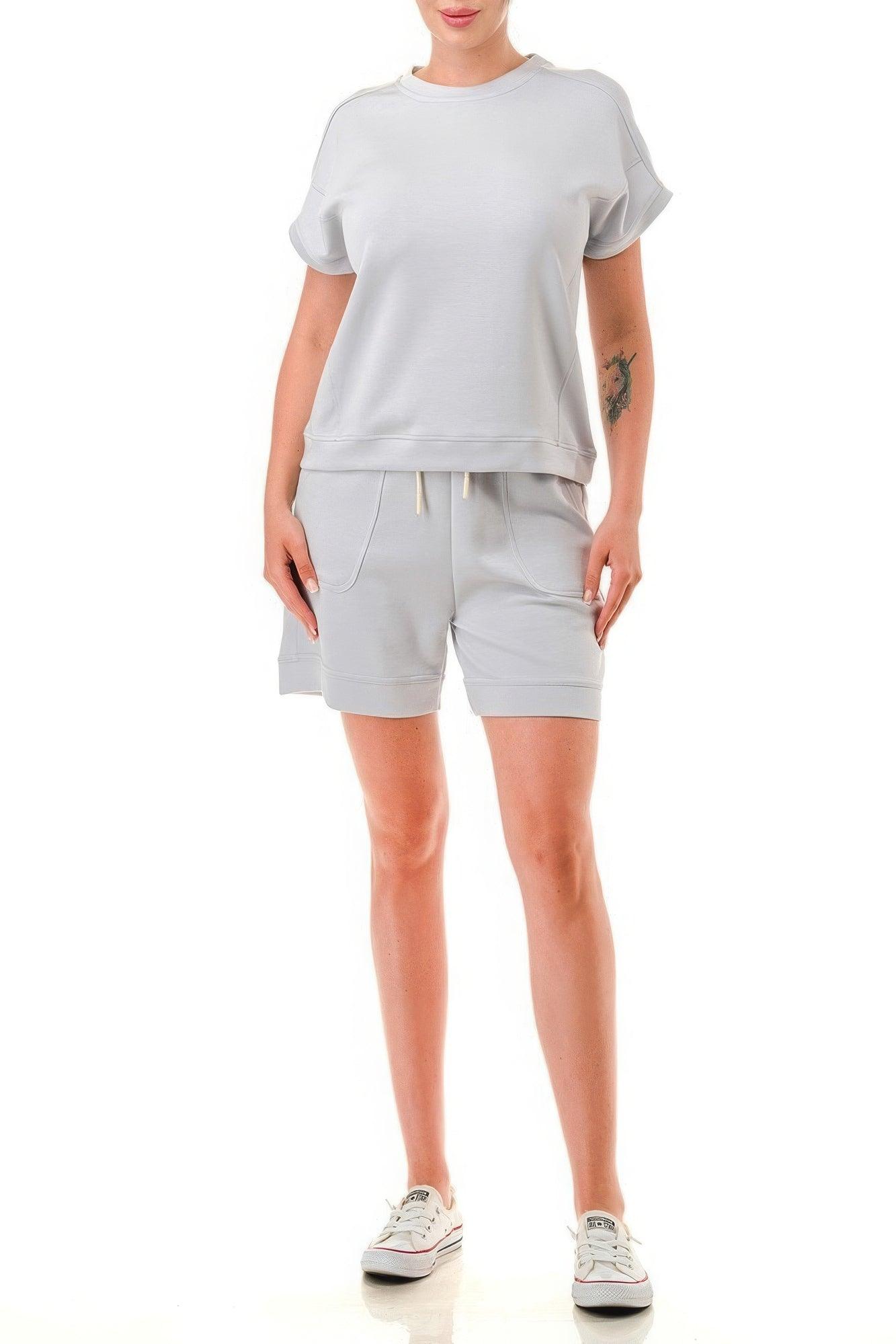 Women's Activewear Air Cotton Monochrome Tee And Shorts Set