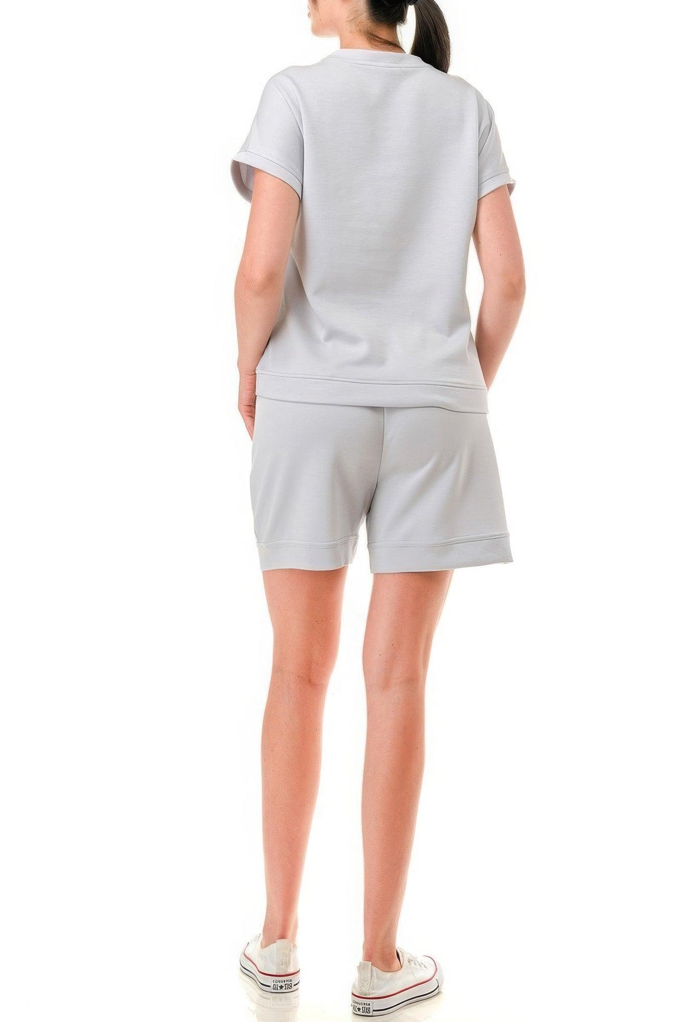 Women's Activewear Air Cotton Monochrome Tee And Shorts Set