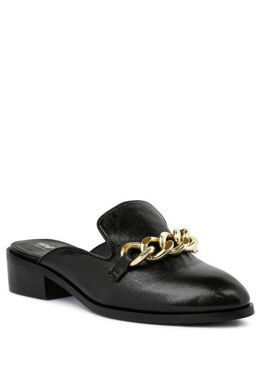 Women's Shoes - Flats Aksa Metal Chain Leather Mules