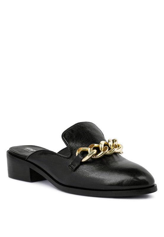 Women's Shoes - Flats Aksa Metal Chain Leather Mules