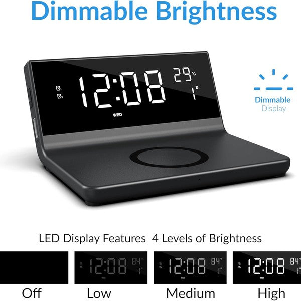 Jupiter Gear black digital alarm for clock with adjustable brightness and wireless charging