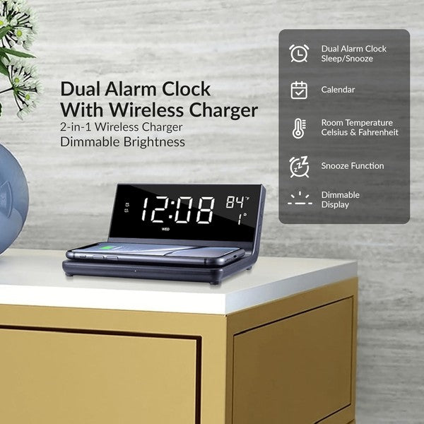 Jupiter Gear dual alarm clock with wireless charger and dimmable display