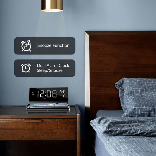 Jupiter Gear modern alarm for clock with snooze function on bedside table
