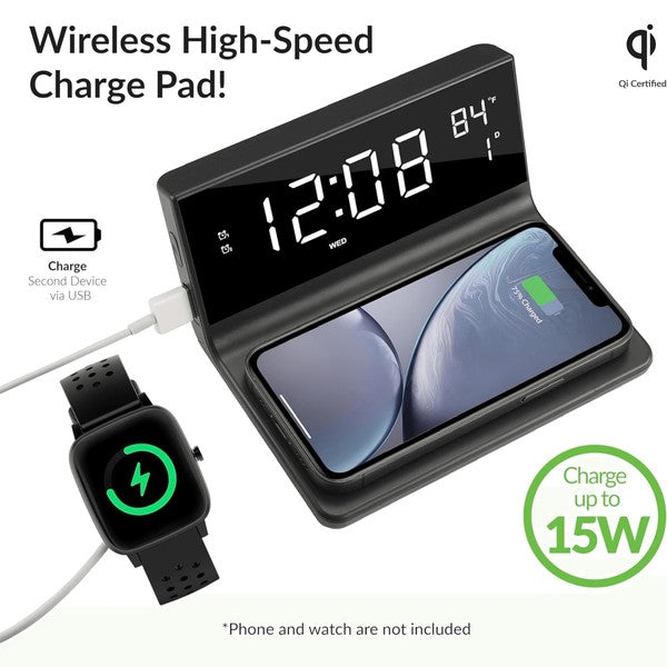 Jupiter Gear wireless alarm for clock charging pad, sleek design, versatile use