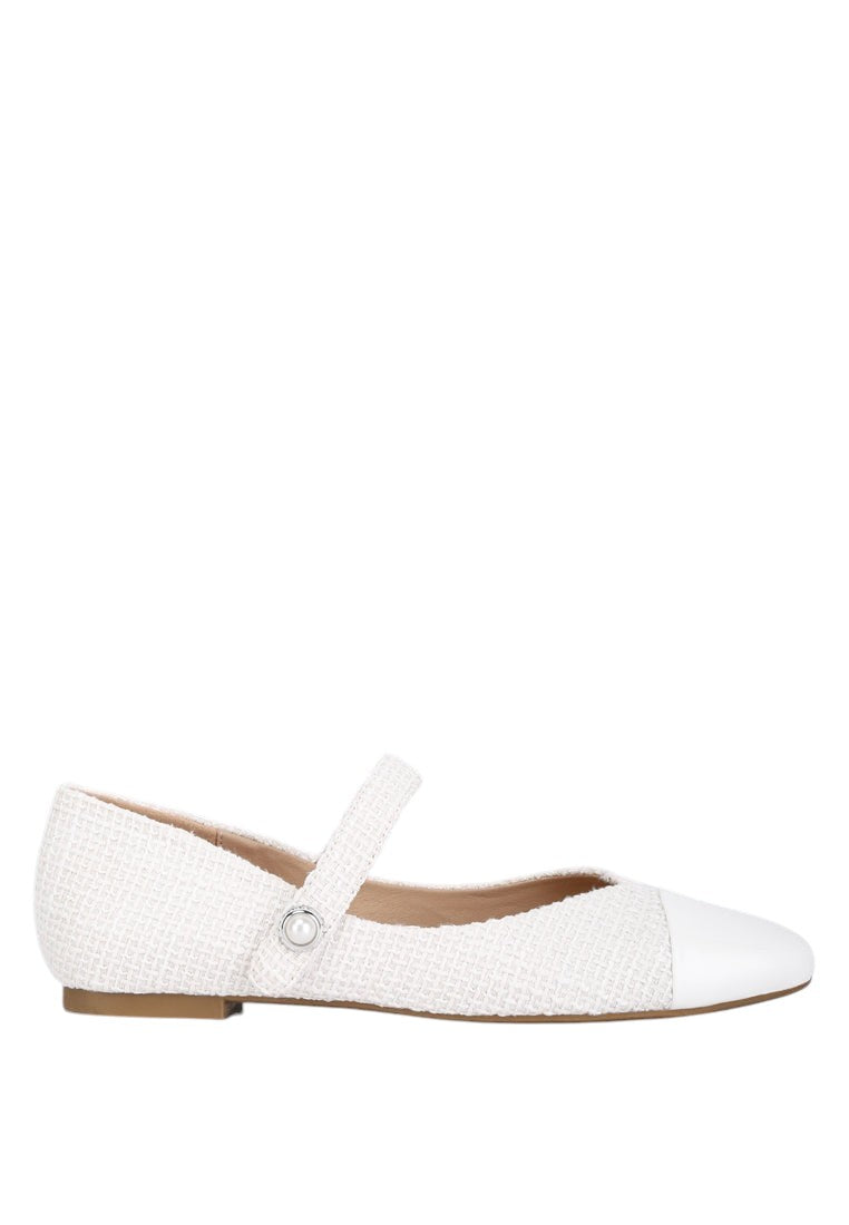 Albi Patent Toe Cap Tweed Mary Janes In White