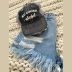 Ocean and 7th Women's Alcohol Themed Hat with Distressed Black Design on Denim Background