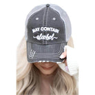 Ocean and 7th alcohol themed hat with embroidered 'May Contain Alcohol' design for casual wear