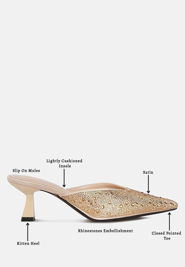 Aldora Rhinestones Embellished Satin Mules