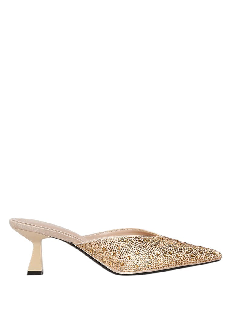 Aldora Rhinestones Embellished Satin Mules