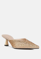Aldora Rhinestones Embellished Satin Mules