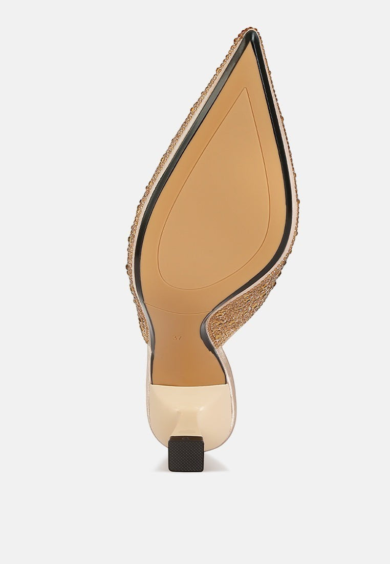 Aldora Rhinestones Embellished Satin Mules