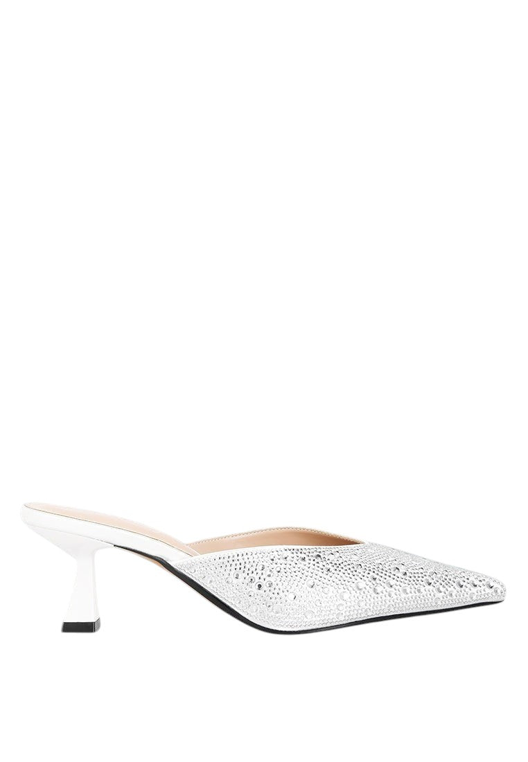 Aldora Rhinestones Embellished Satin Mules
