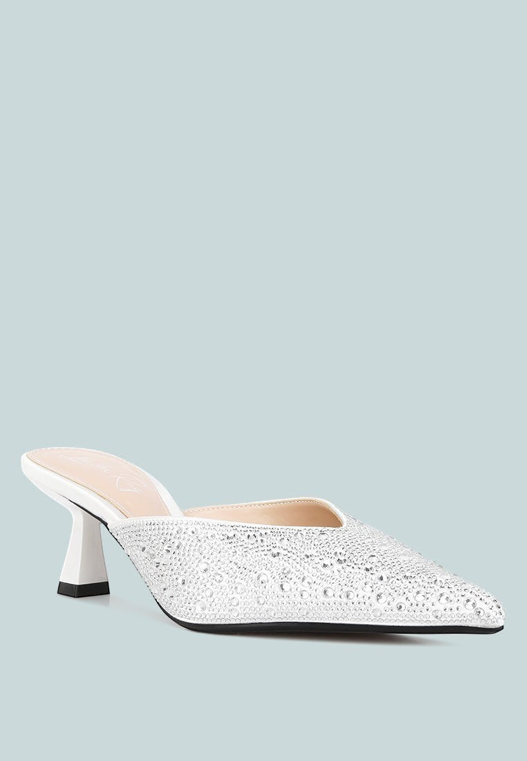 Aldora Rhinestones Embellished Satin Mules