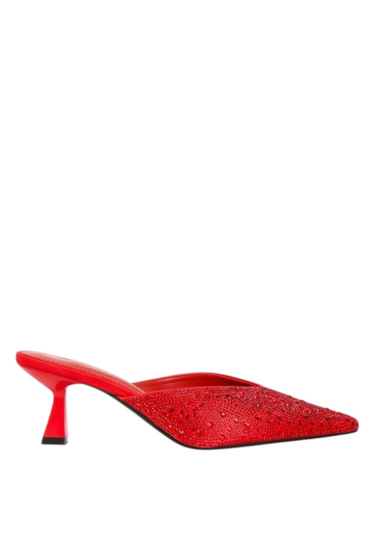 Aldora Rhinestones Embellished Satin Mules