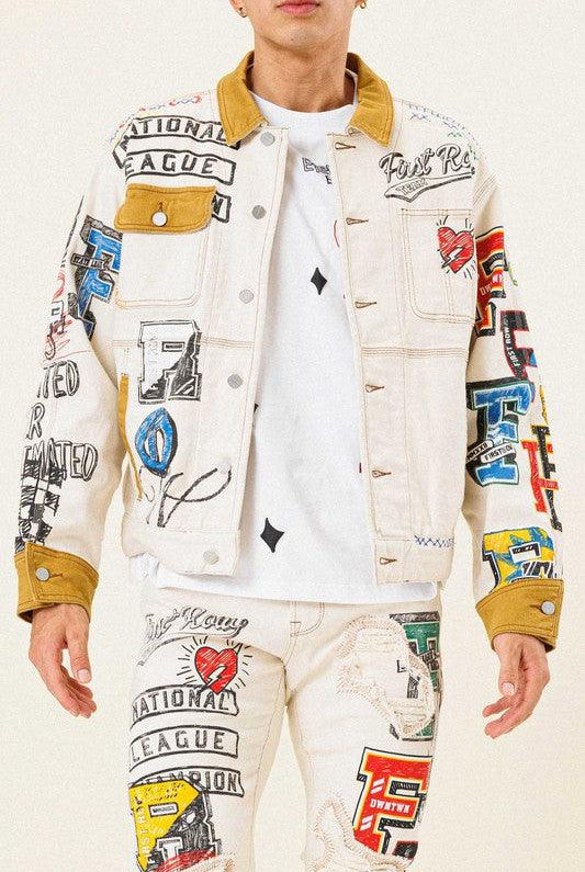 Men's Jackets All Over Hand-Drawn Nostalgic Fit Trucker Jacket