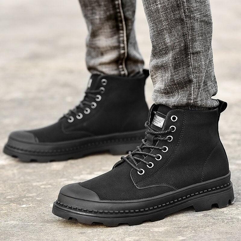 Men's Shoes - Boots All Year Mens Walking Boots Genuine Leather Rubber Ankle Boots