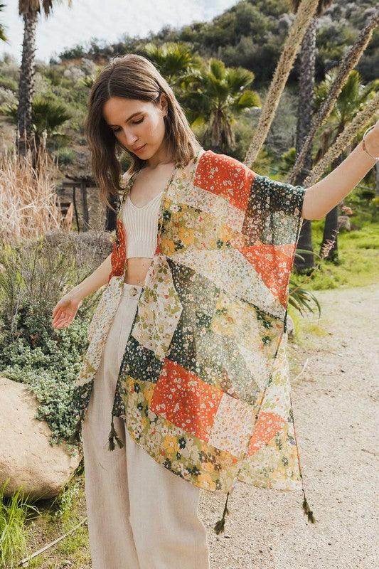Allover Floral Print Kimono - VacationGrabs