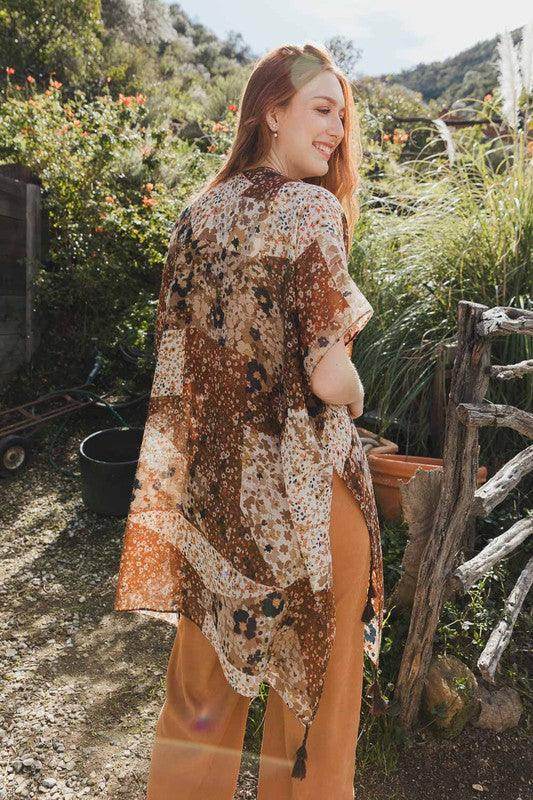 Allover Floral Print Kimono - VacationGrabs