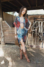 Allover Floral Print Kimono - VacationGrabs