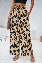 VacationGrabs women's allover print vacation pants with beige and black geometric design