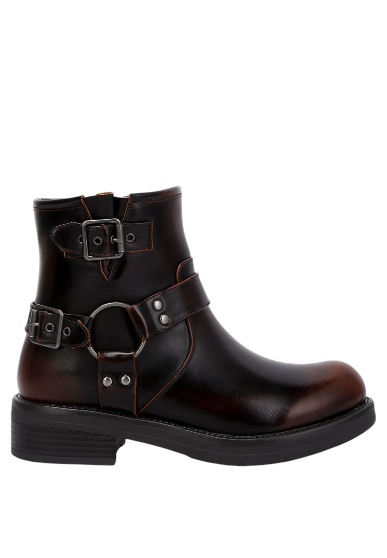 Allux Brushed Faux Leather Pin Buckle Boots