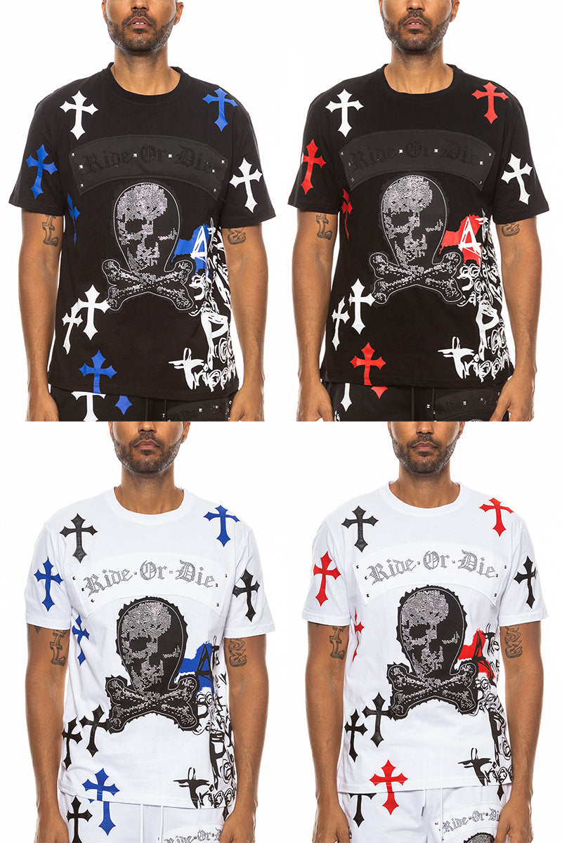 Bejewelled Chrome Skull Graphic T-Shirt
