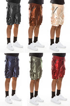 Men's Satin Cargo Shorts with Snap Pockets & Drawstring