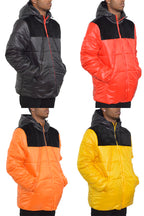 Quarter Suede Hooded Puffer Jacket with Zippered Pockets