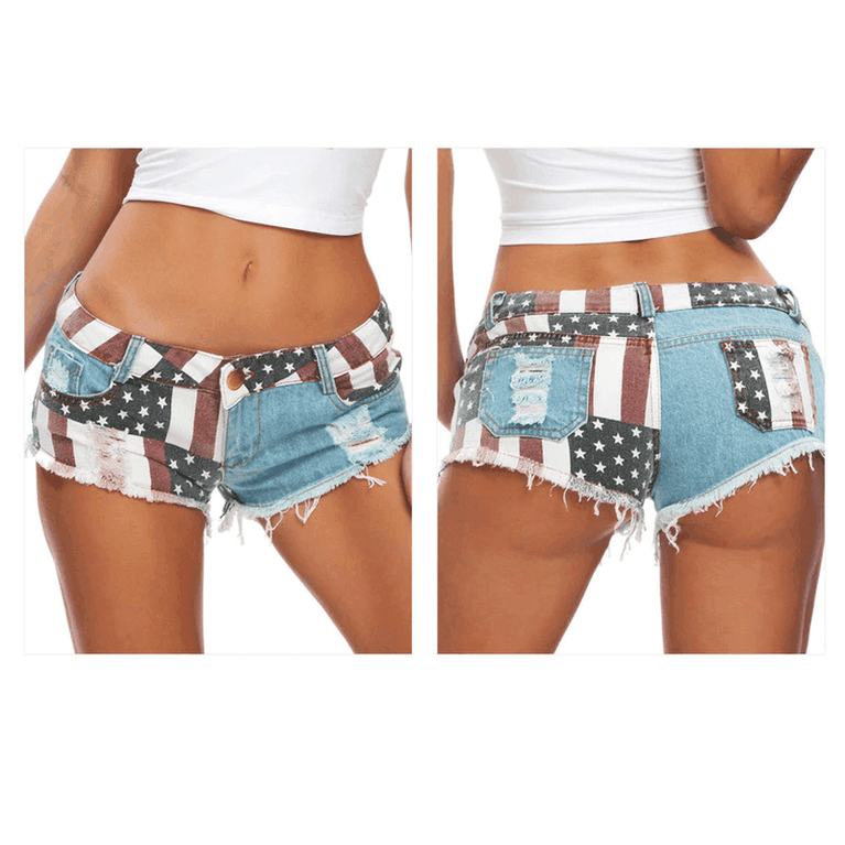 VacationGrabs American flag hot pants featuring a distressed design with stars and stripes