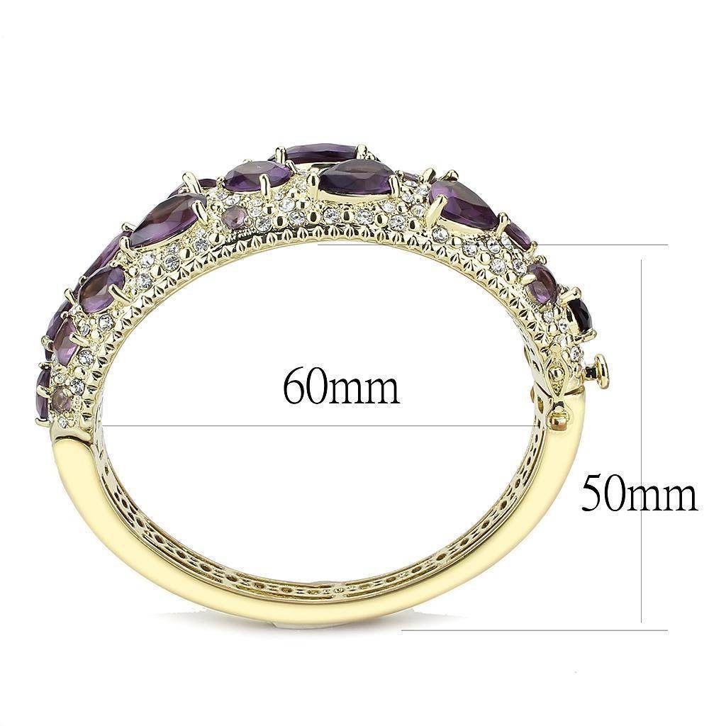 Elegant amethyst gemstone bangle bracelet with intricate detailing and measuring 60mm by 50mm