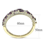 Elegant amethyst gemstone bangle bracelet with intricate detailing and measuring 60mm by 50mm