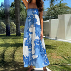 Women's blue floral maxi dress, perfect for summer vacations