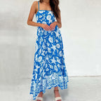 Women's blue floral print maxi dress for summer vacations