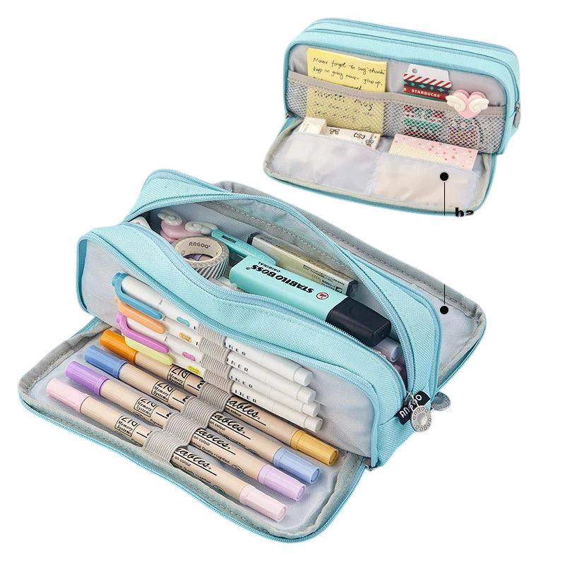 Angoo Double-Sided Pencil Case Dual Canvas Pocket Art Bag