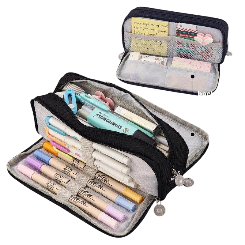 Angoo Double-Sided Pencil Case Dual Canvas Pocket Art Bag