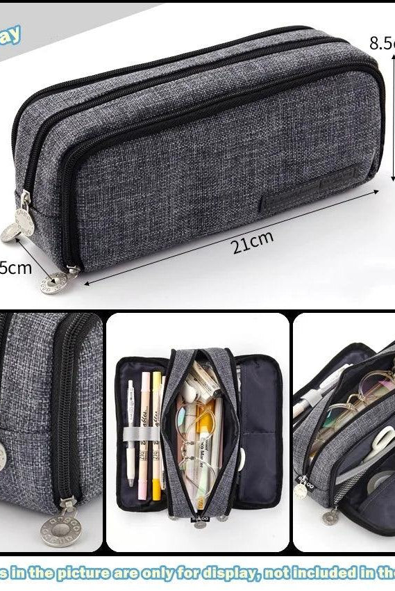 Home Essentials Angoo Double-Sided Pencil Case Dual Canvas Pocket Art Bag Pouch School Travel Friendly