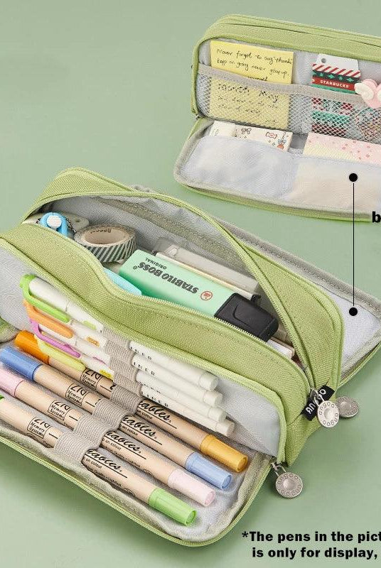 Home Essentials Angoo Double-Sided Pencil Case Dual Canvas Pocket Art Bag Pouch School Travel Friendly